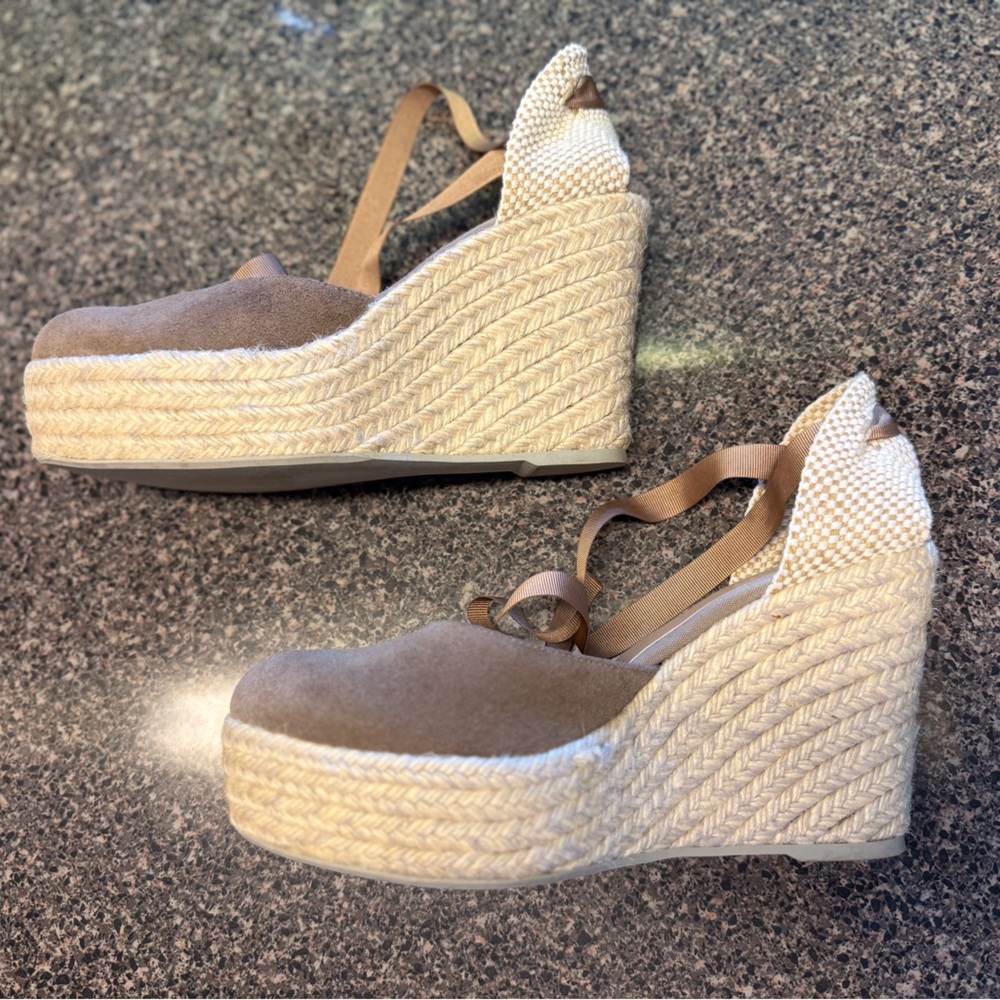 “MANEBI” Tan Suede Espadrille Platform Wedge - Picture 9 of 13